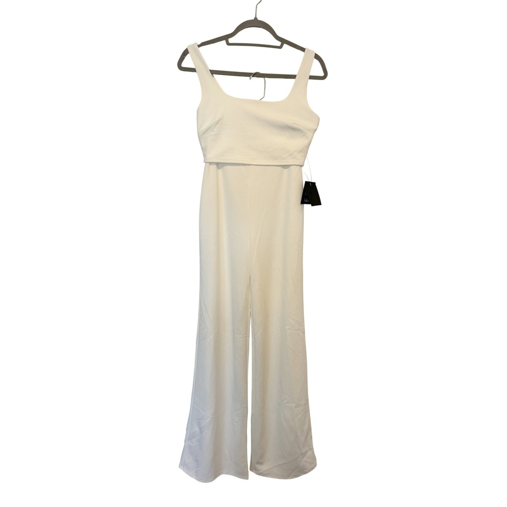 Lulus White Square Neck Wide Leg Jumpsuit Small NWT Bridal Formal Sleeveless - Picture 5 of 8
